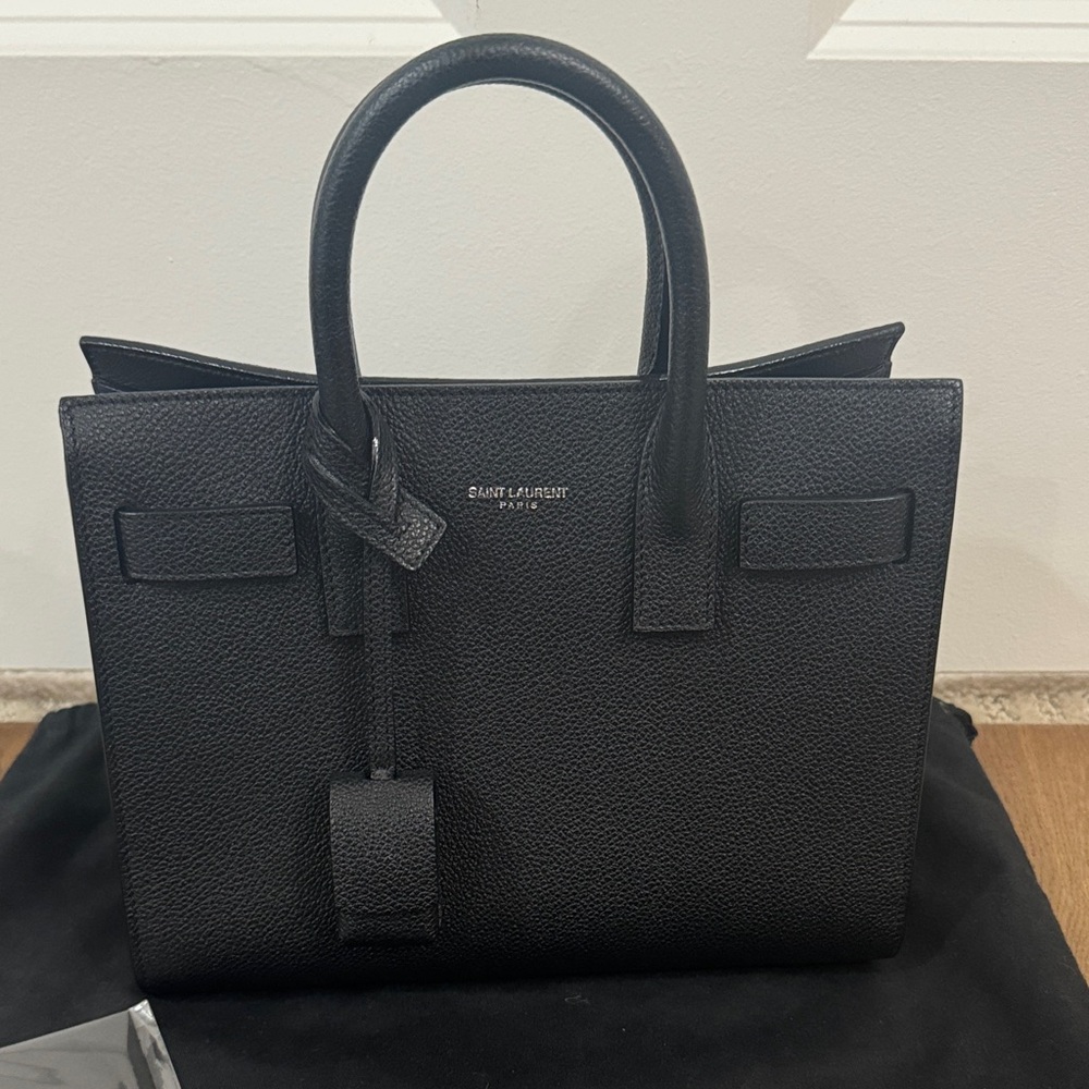 Saint Laurent Black Pebbled Leather Satchel